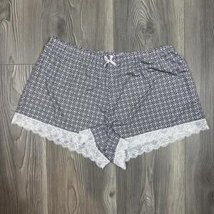 Lauren Ashley Grey and White Patterned Sleep Shorts‎ with Lace Trim